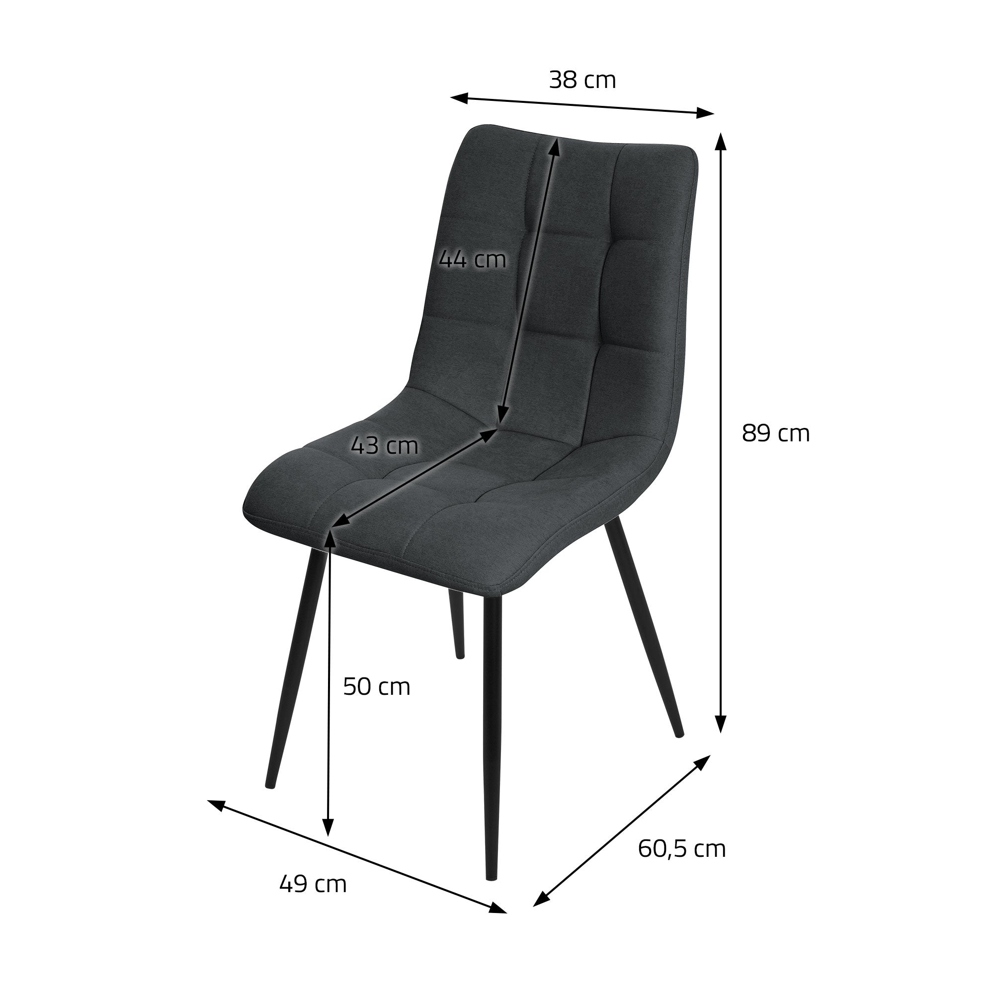 ECD Germany Möbel chaise salle à manger anthracite lot de 2 polyester