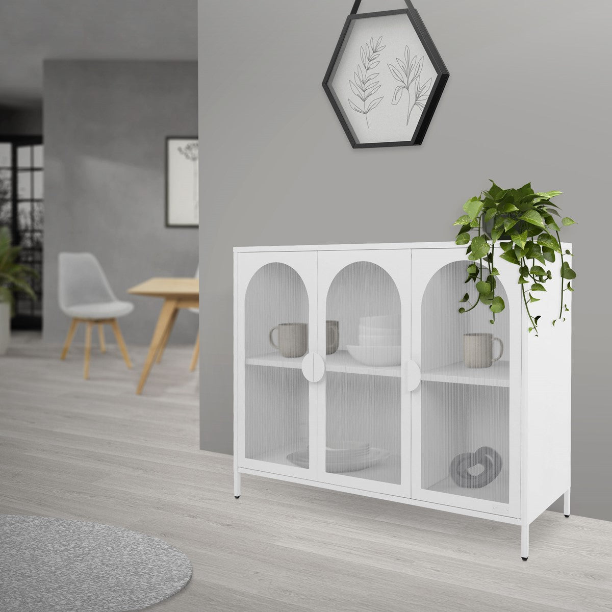 ECD Germany Möbel Vitrine 120x93x40 cm Blanc 4 Casiers Acier