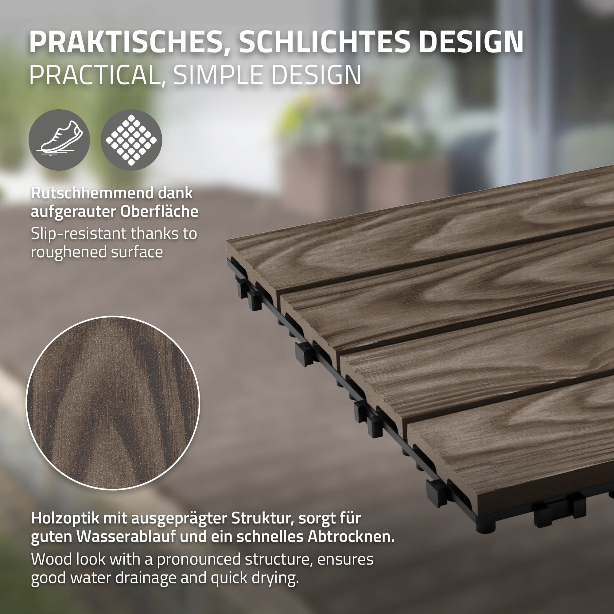 ECD Germany Garten Dalles terrasse 30x30 marron foncé 2m² effet bois