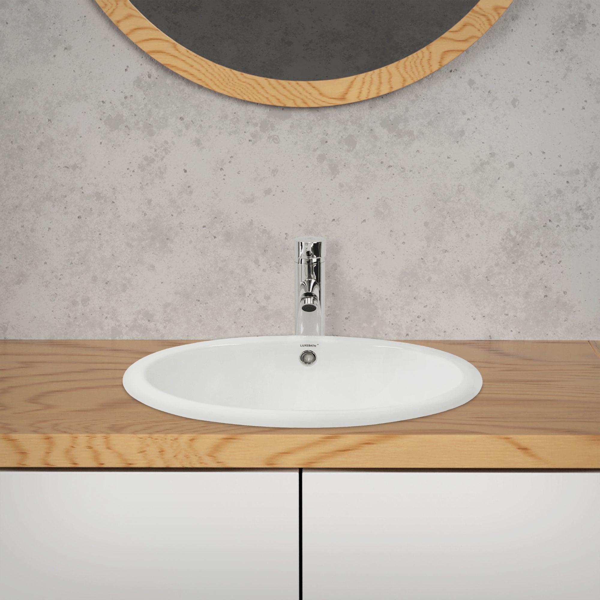 ECD Germany LuxeBath Lavabo céramique blanc 49 cm + bonde