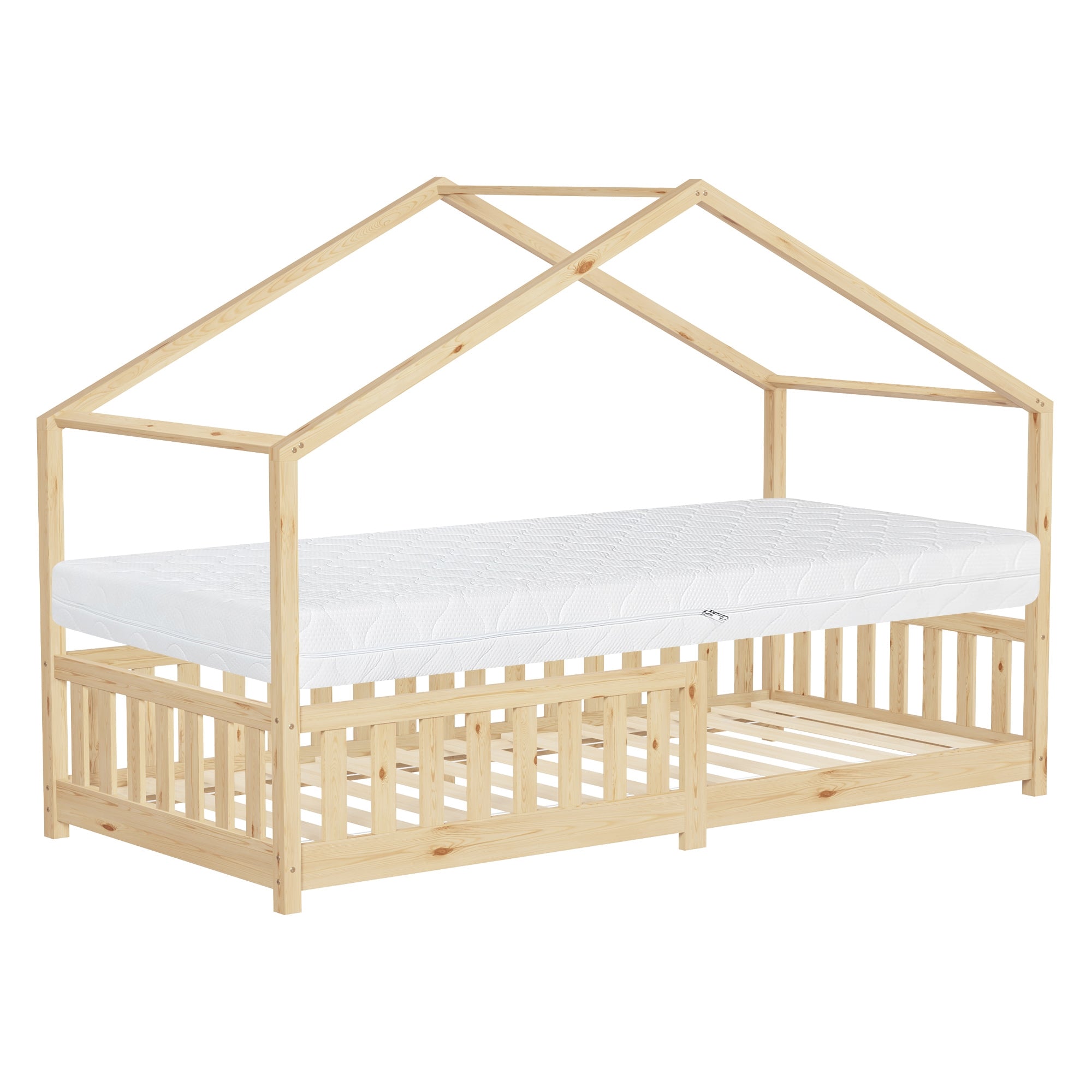 ECD Germany ML-Design lit cabane 90x200 naturel avec matelas