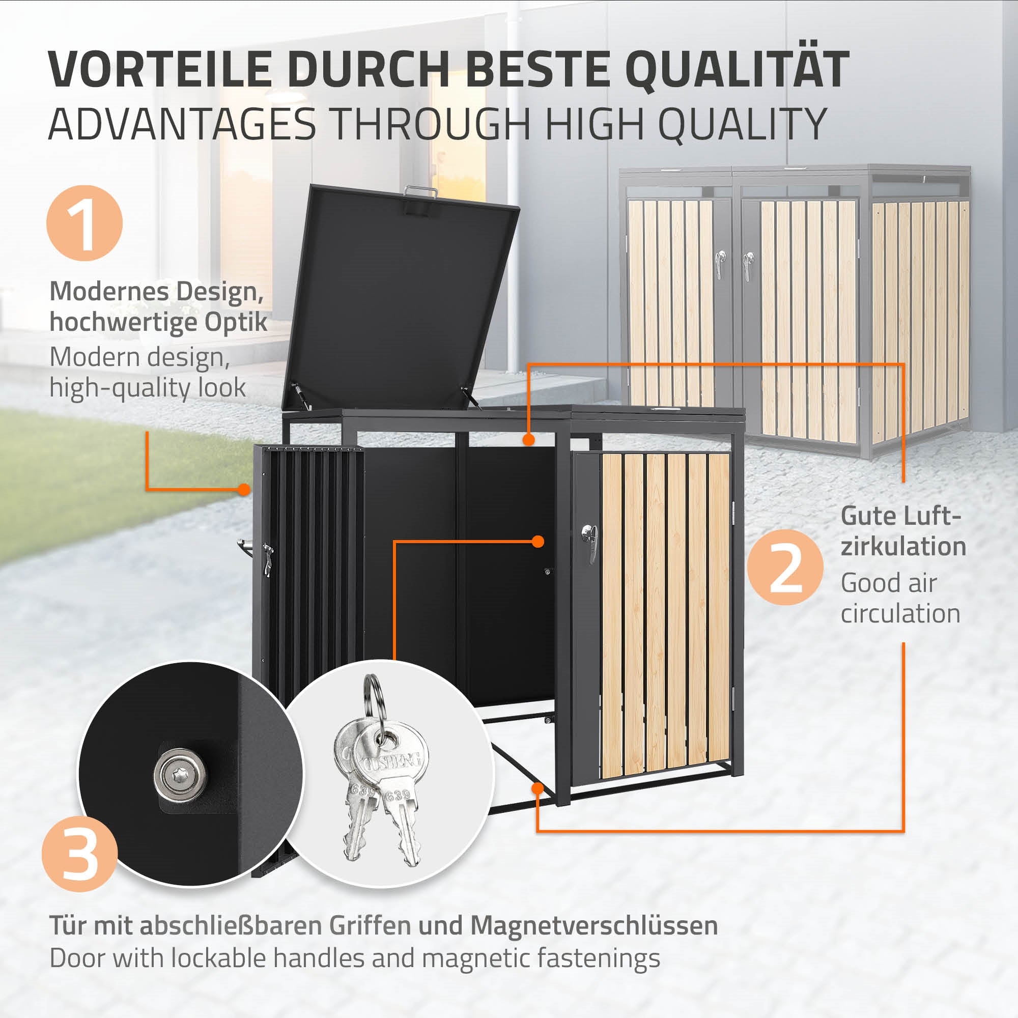ECD Germany Garten cache-poubelle 4x240L acier mélèze