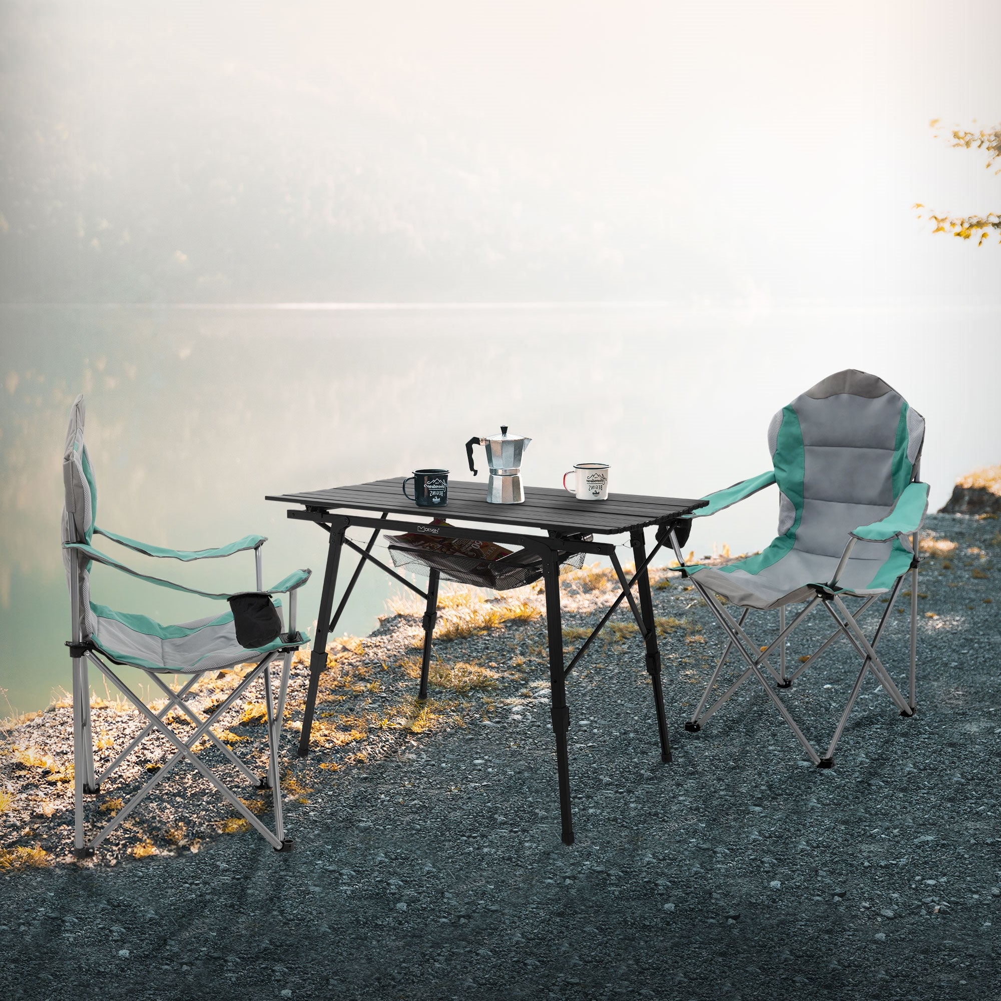 ECD Germany Sport chaise camping pliable turquoise lot de 2