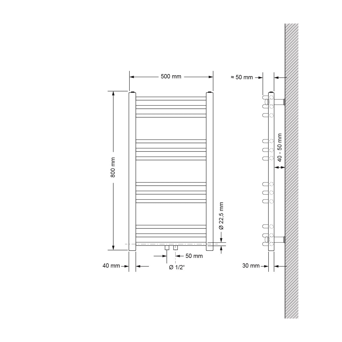 ECD Germany Sahara 500x800 radiateur sèche-serviettes chromé cintré