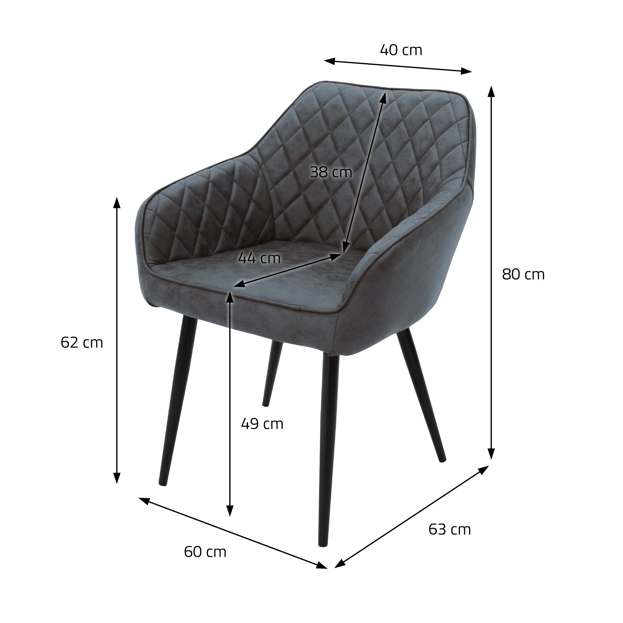 ECD Germany Möbel chaise cuisine anthracite simili lot 4 capitonnée