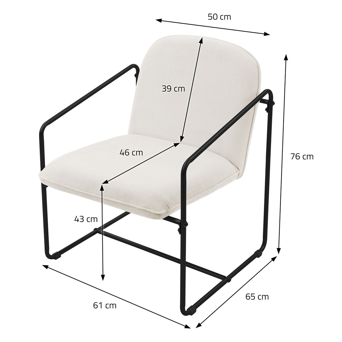 ECD Germany ML-Design lot 2 fauteuils beiges tissu 65x61x76 cm