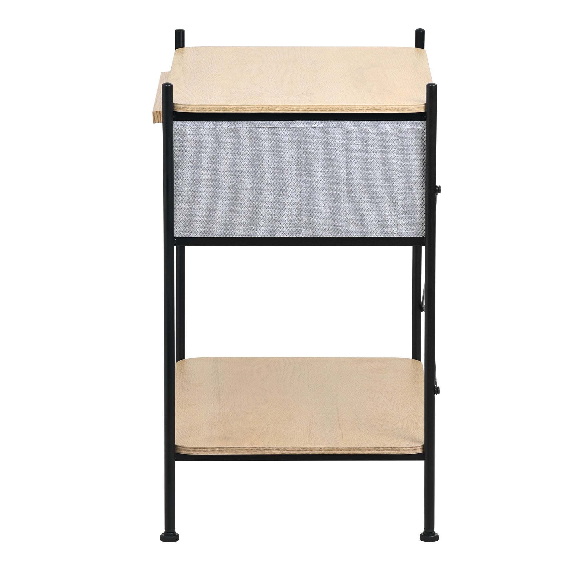 ML-Design chevet tissu chêne 1 tiroir acier noir + MDF