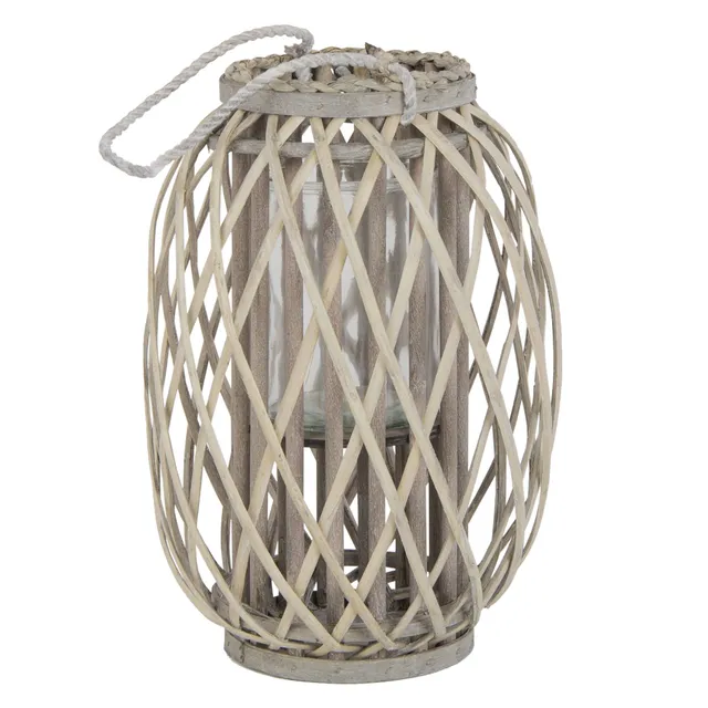 ECD Germany Lanterne rotin marron 40 cm photophore verre