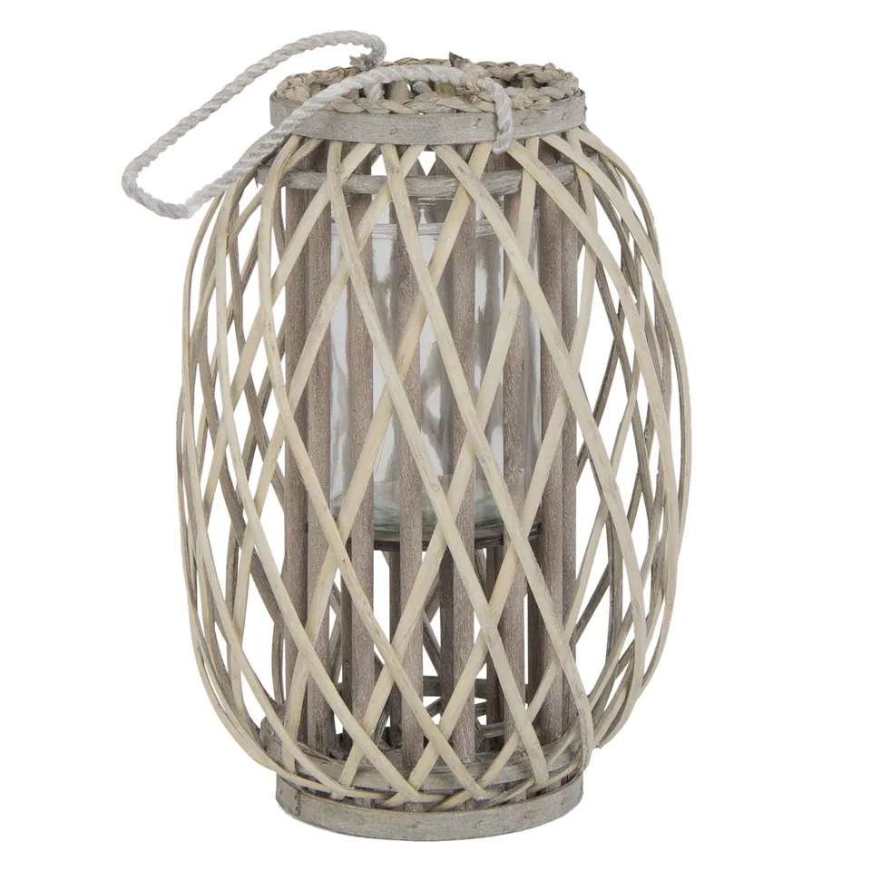 ECD Germany lanterne rotin marron tressée 40 cm avec anse jardin
