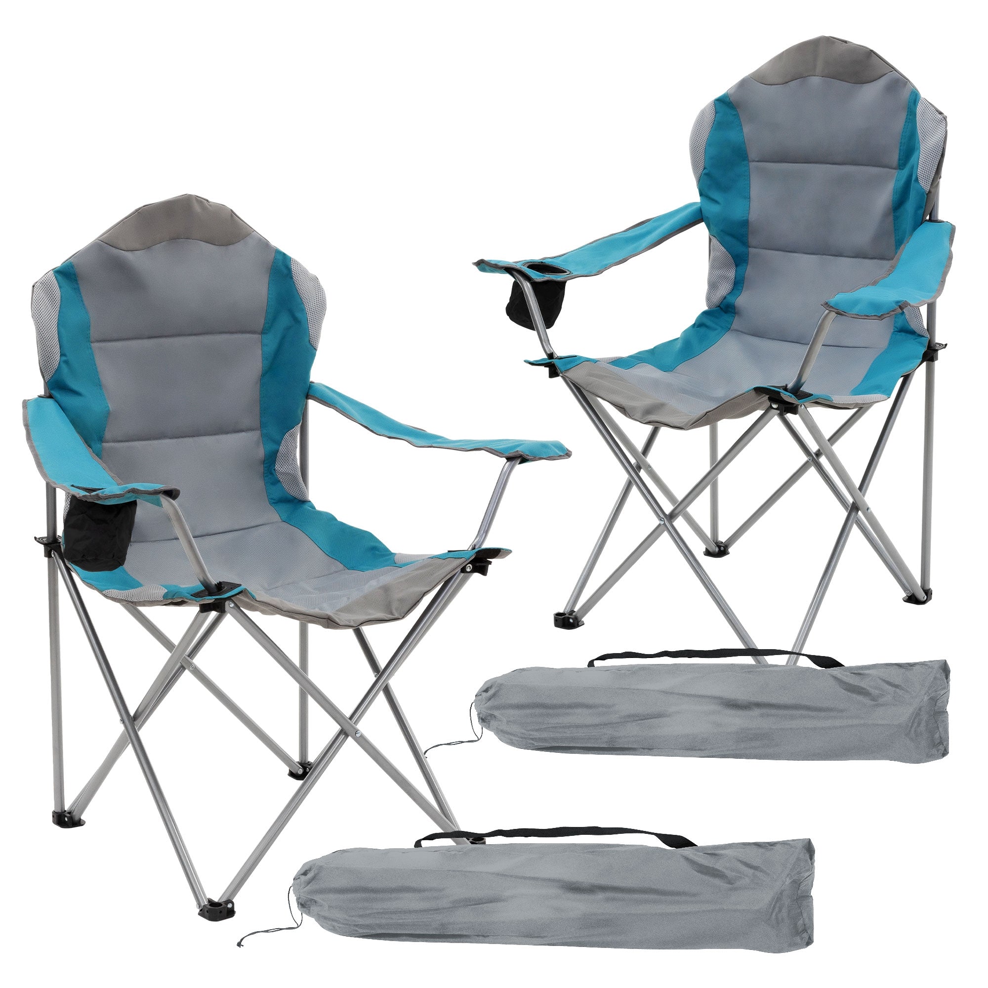 ECD Germany chaise camping turquoise pliable porte-gobelet lot 2