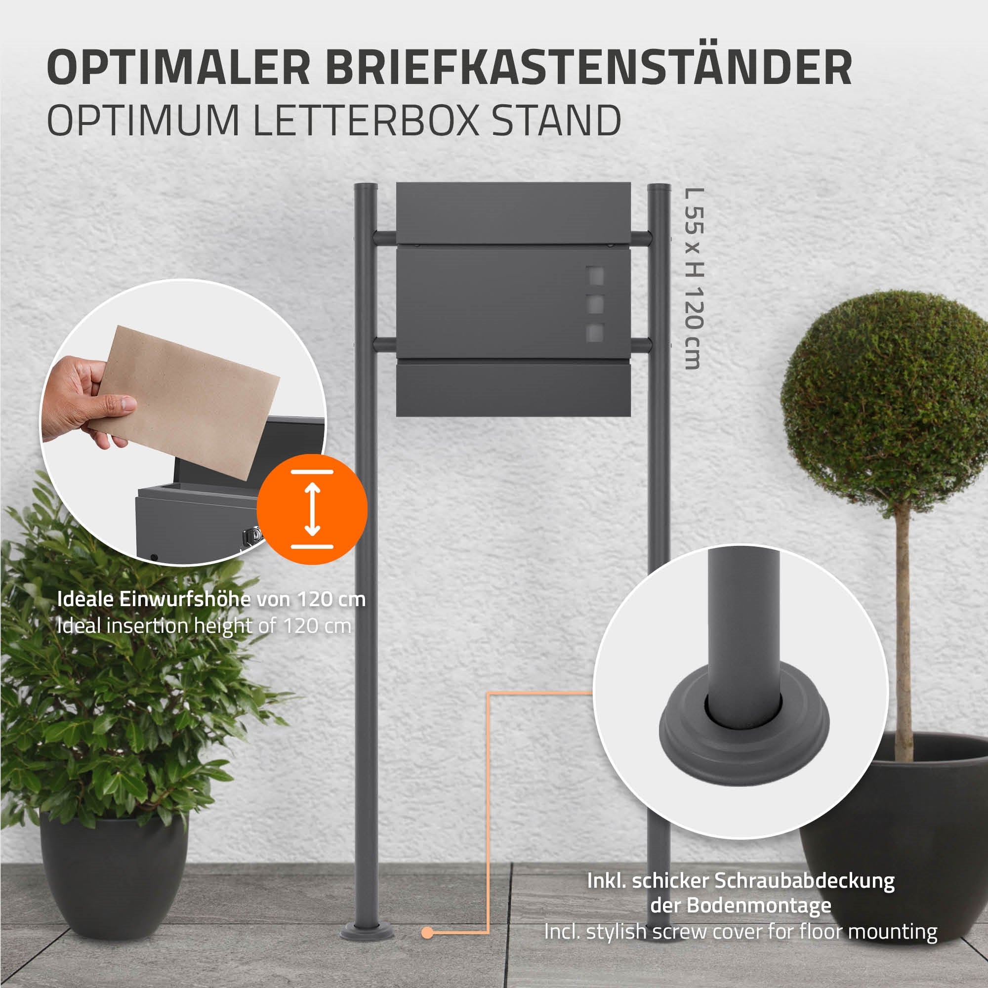 ECD Germany ML-Design pied boîte aux lettres anthracite 1 pied