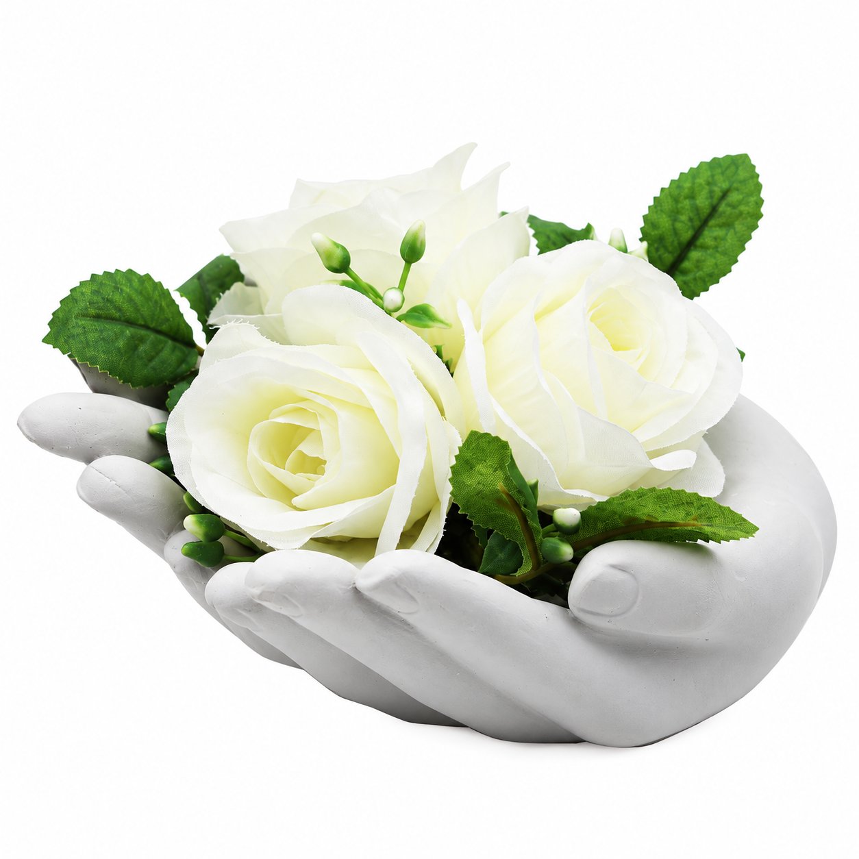 Stokomani Maison Composition 3 boutons de rose pot mains 8 cm