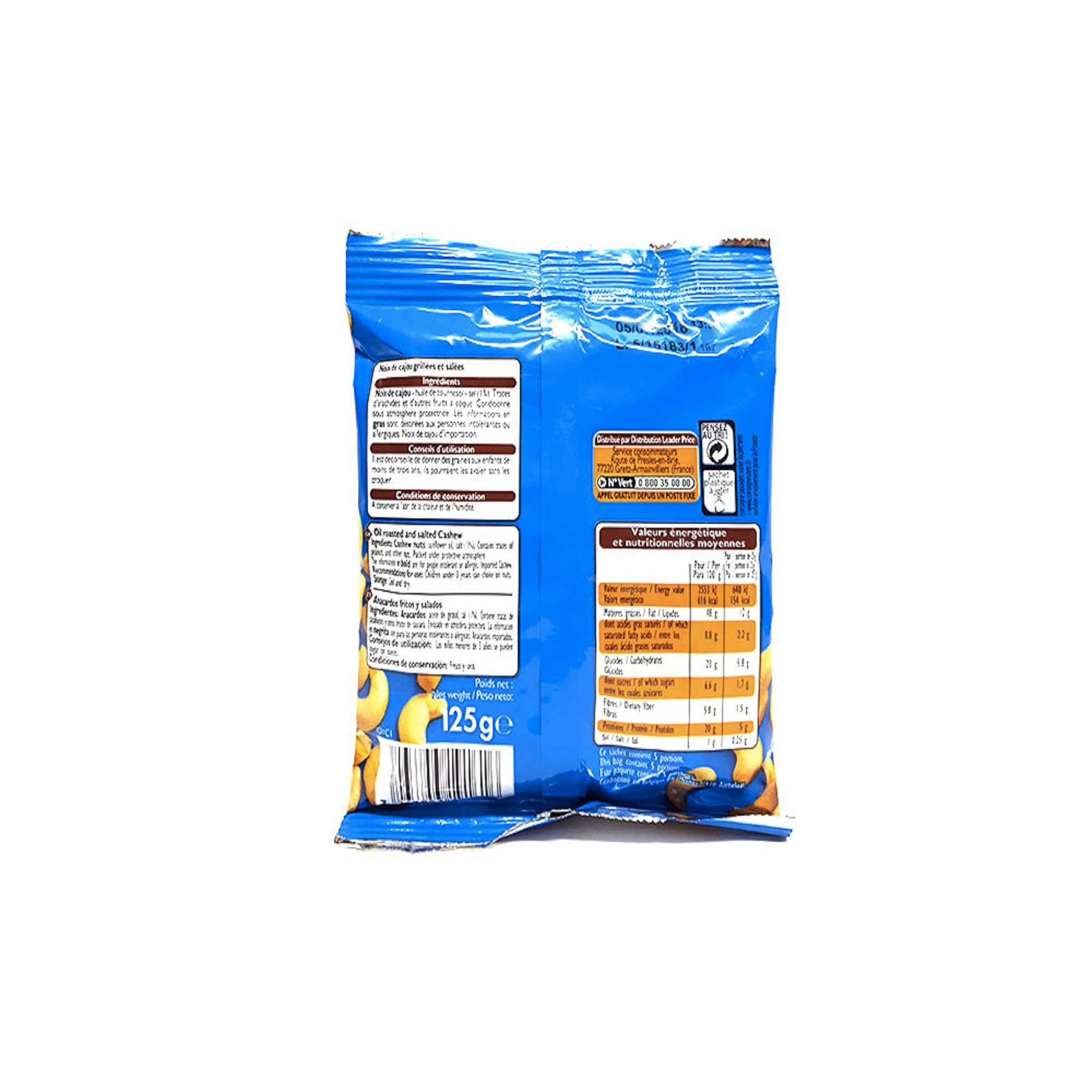 Leader Price Noix de cajou grillées salées 125g
