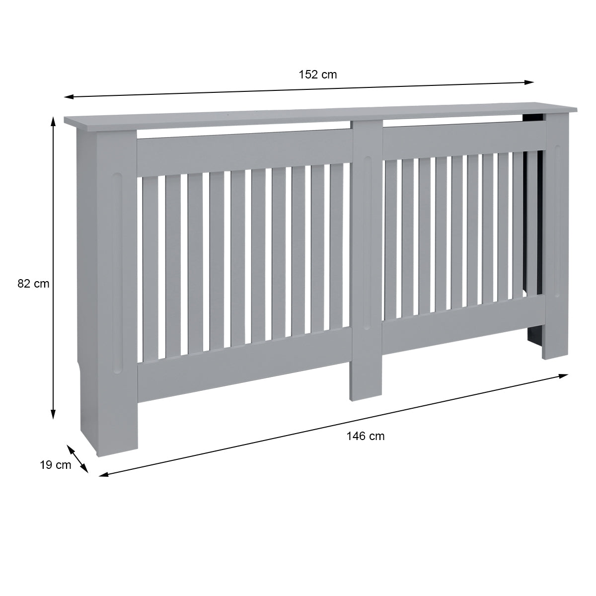 ECD Germany Cache-radiateur MDF gris 152x19x82 cm Landhaus