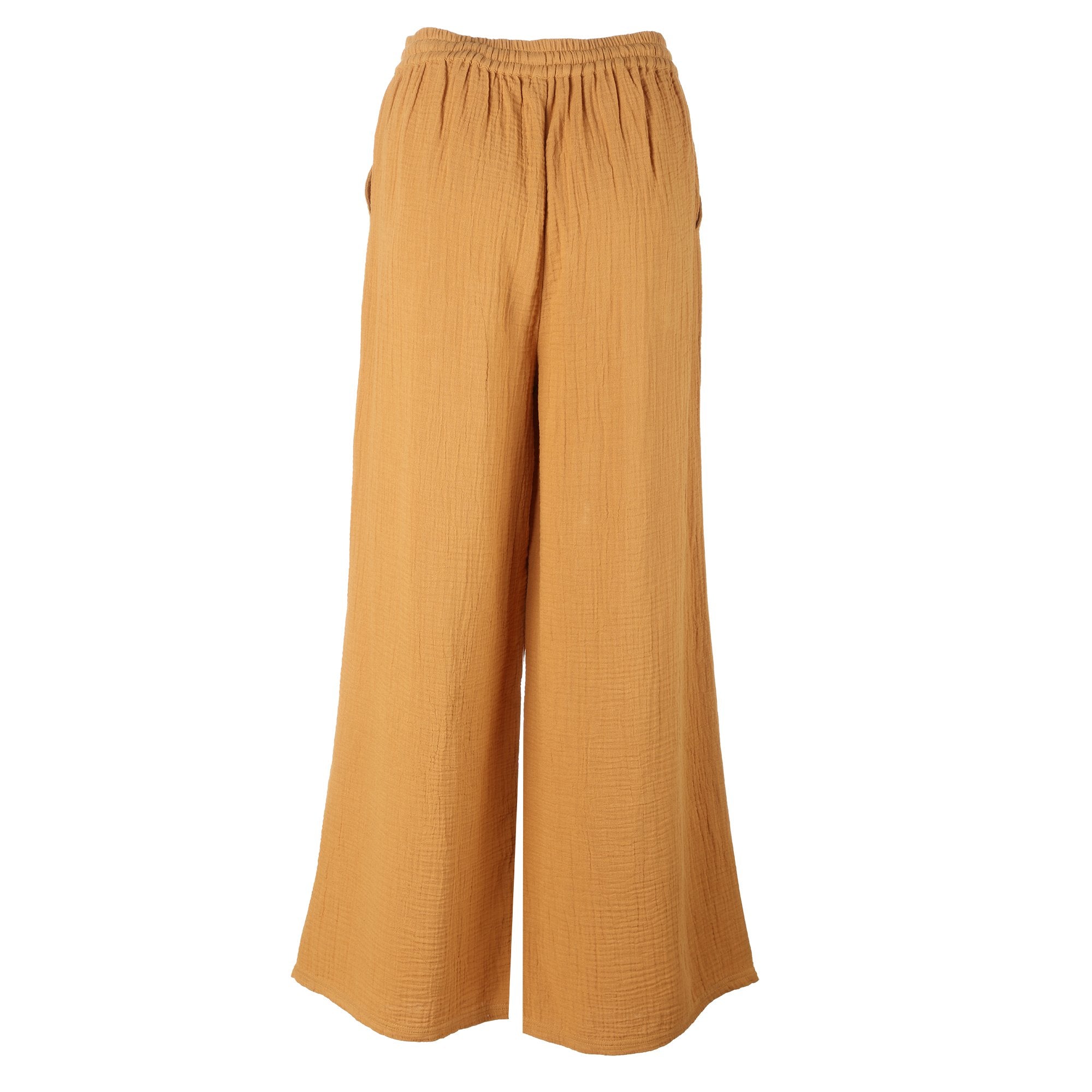 Stokomani Mode Pantalon gaze de coton Jaune fluide femme