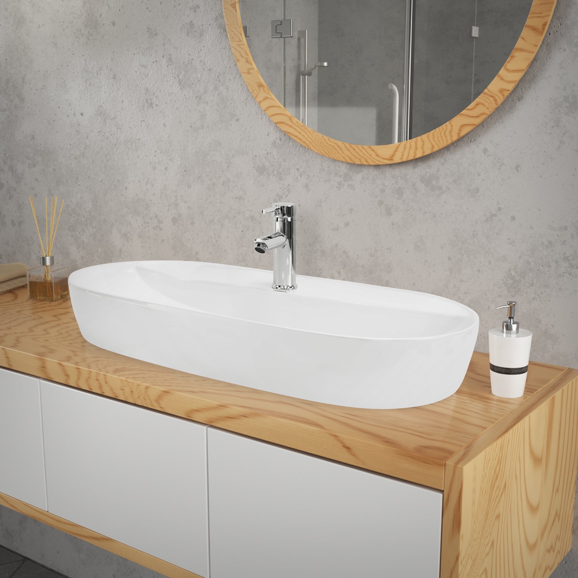 ECD Germany Sanitär LuxeBath vasque céramique blanc 80x40 cm avec bonde