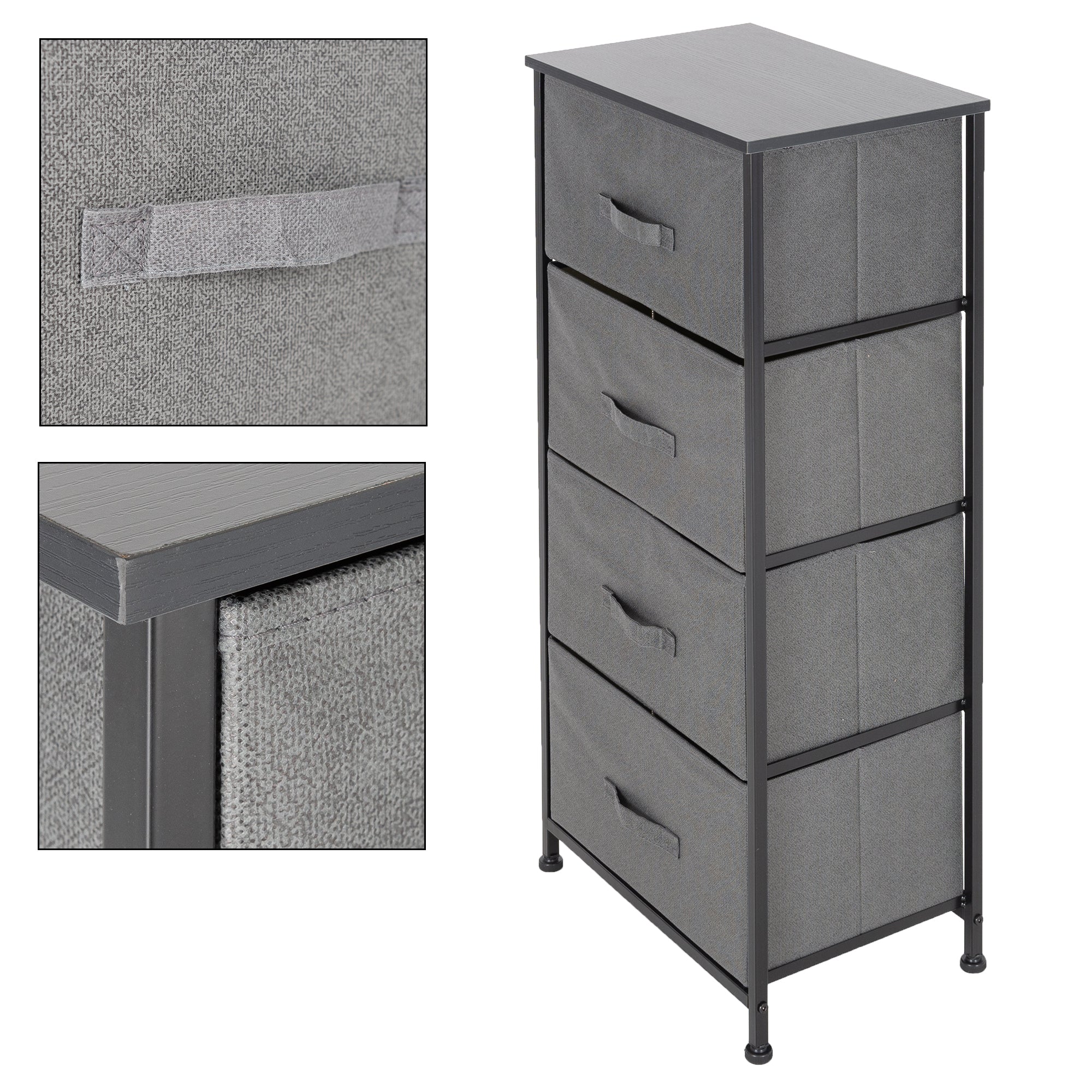 ECD Germany Möbel Commode 4 Tiroirs Gris 45x30x94 cm MDF