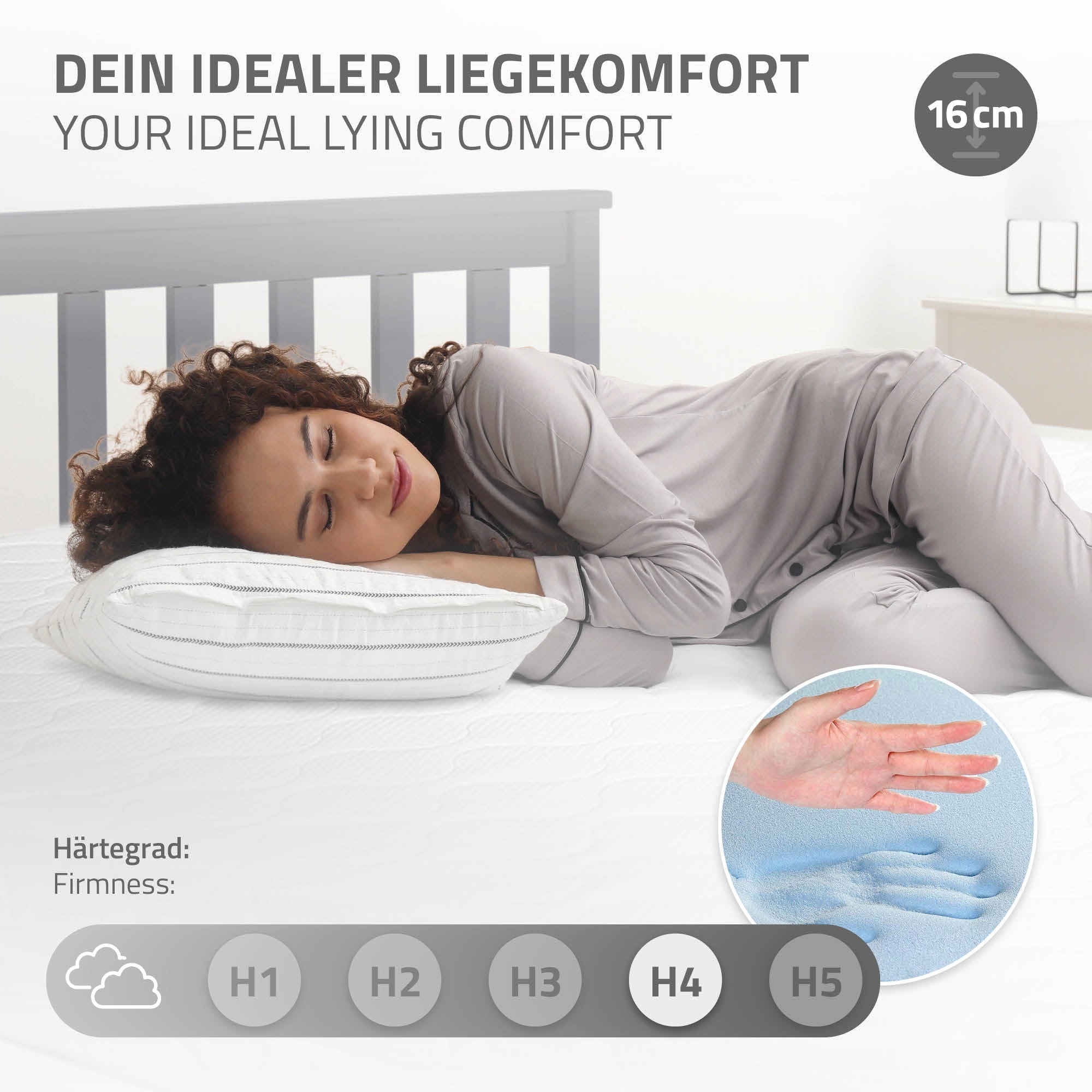 ECD Germany Möbel Lit 90x200 pin gris clair + matelas H-16