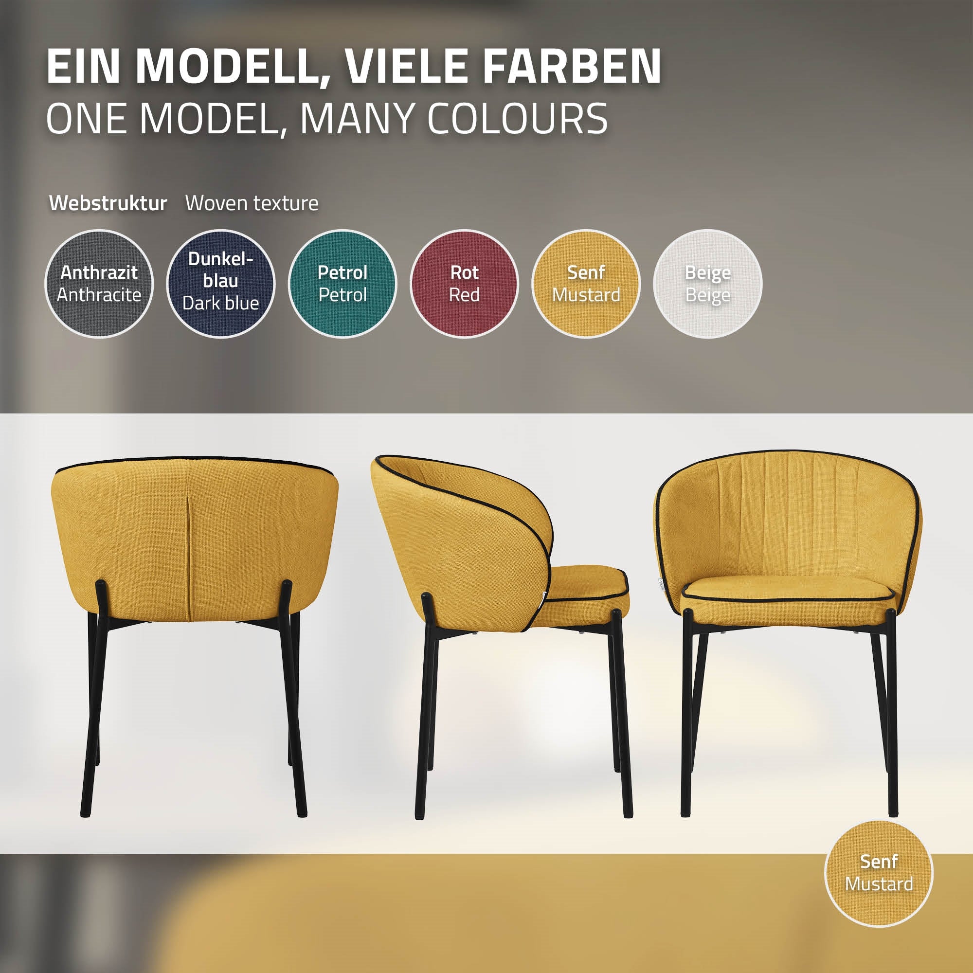 ECD Germany Möbel lot 2 chaises moutarde pieds métal