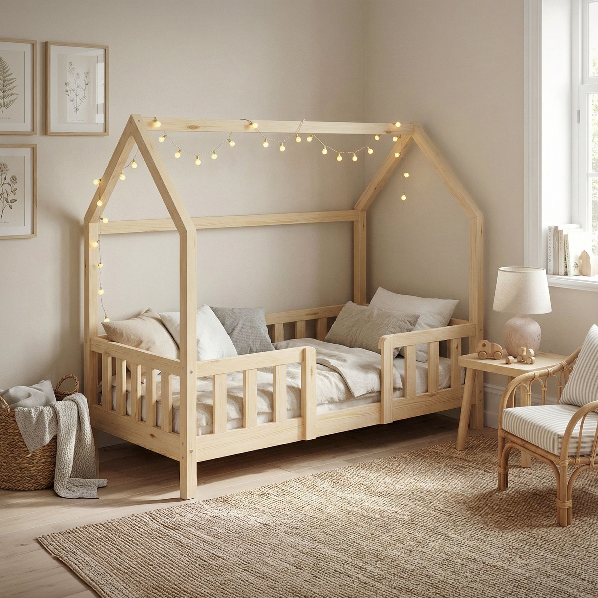 ML-Design Hausbett lit cabane bois naturel 70x140 cm