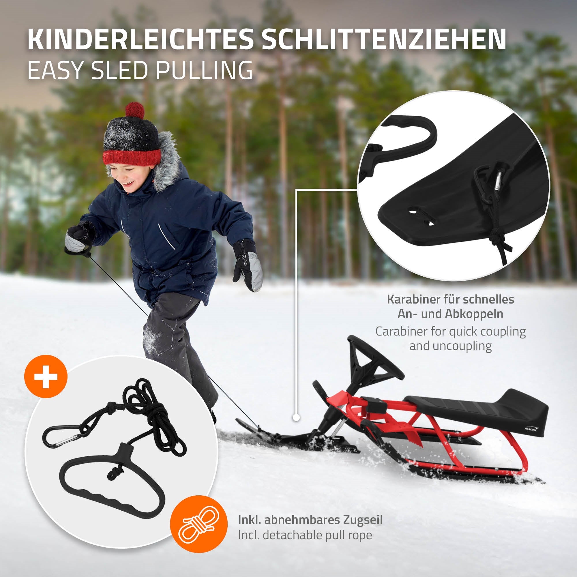 ECD Germany Kinder luge directionnelle rouge avec frein
