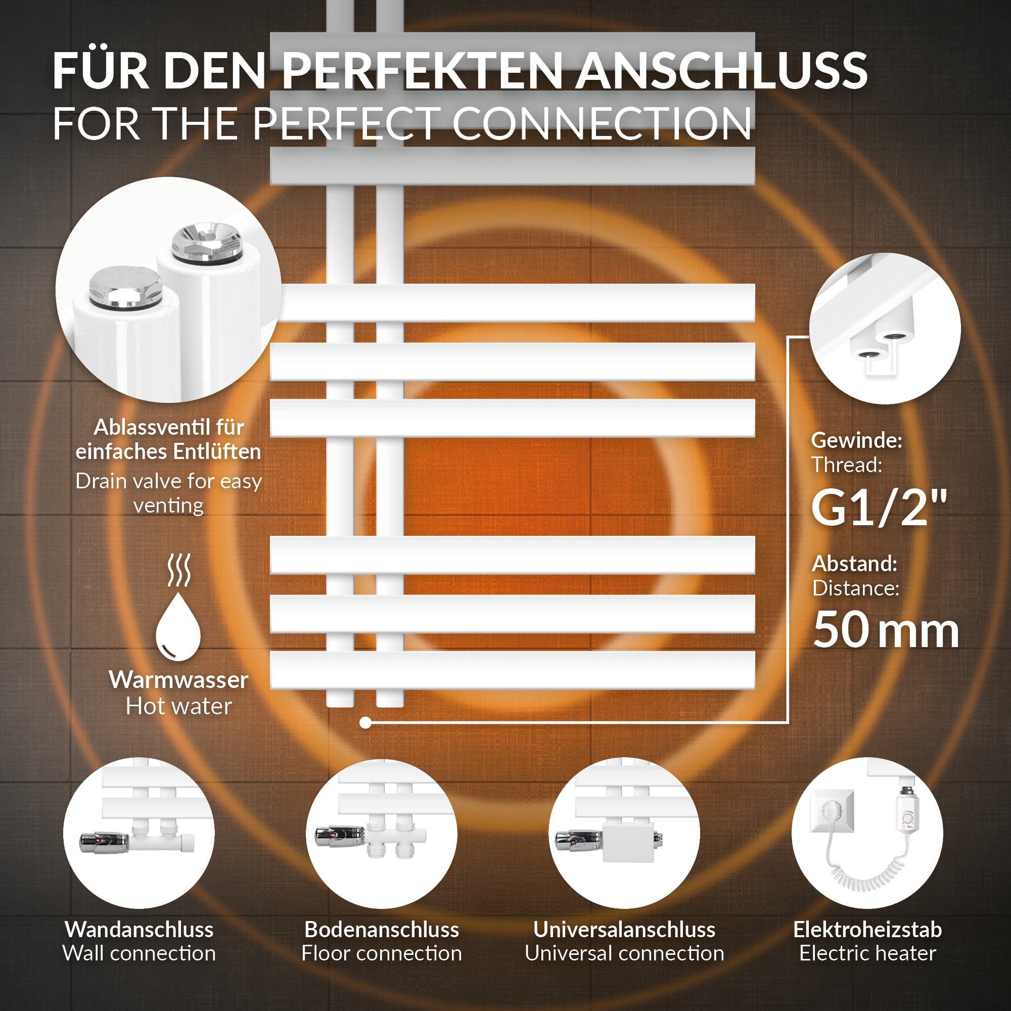 ECD Germany Heizungen Sèche-Serviettes 500x1000 mm Blanc