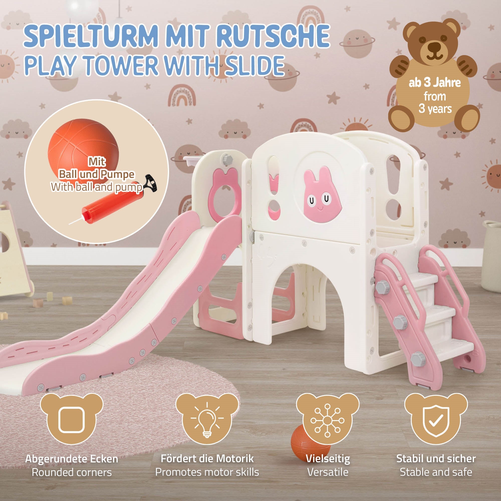 ECD Germany Joyz toboggan enfant rose 5en1 avec tour