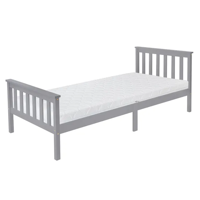 ECD Germany Möbel Lit 90x200 pin gris clair + matelas H-16