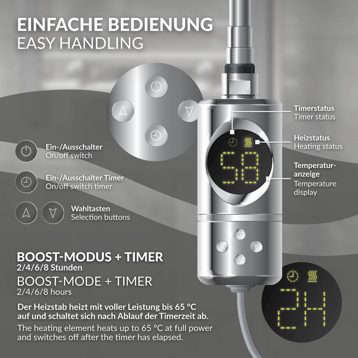ECD Germany LuxeBath sèche-serviettes électrique chrome 900 W