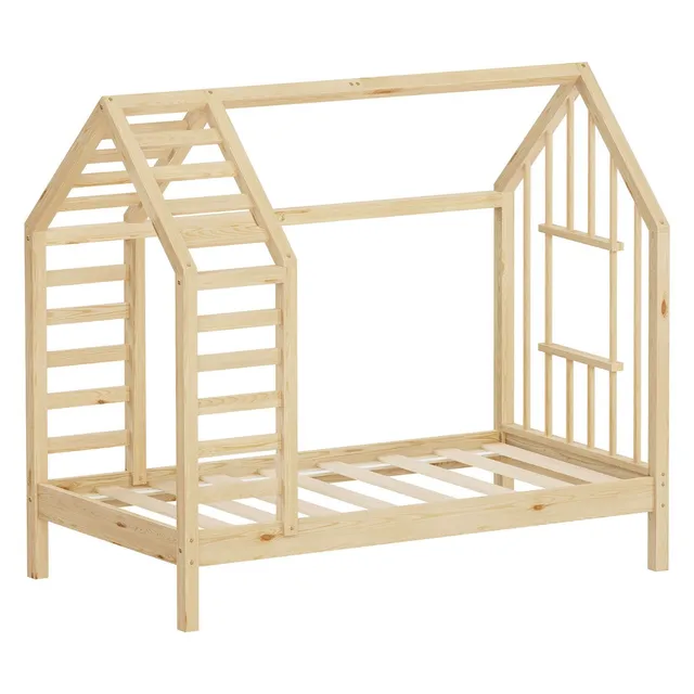ECD Germany Kinder lit cabane 70x140 cm pin naturel avec sommier