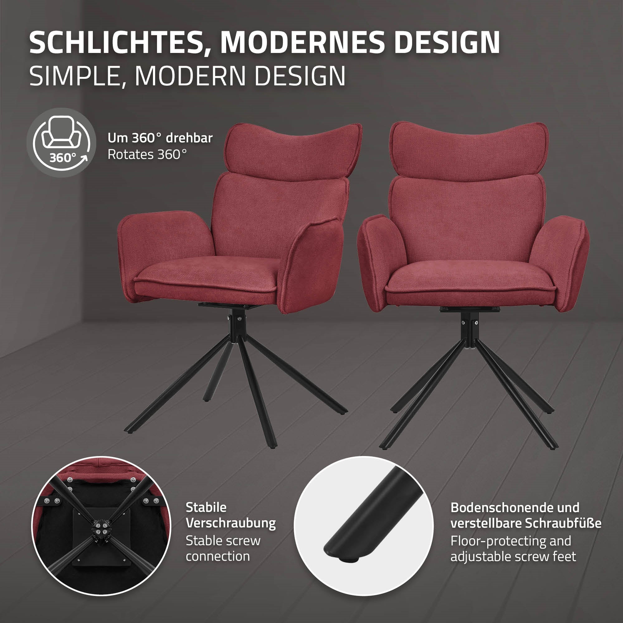 ECD Germany chaise salle à manger rouge pivotante lot 6