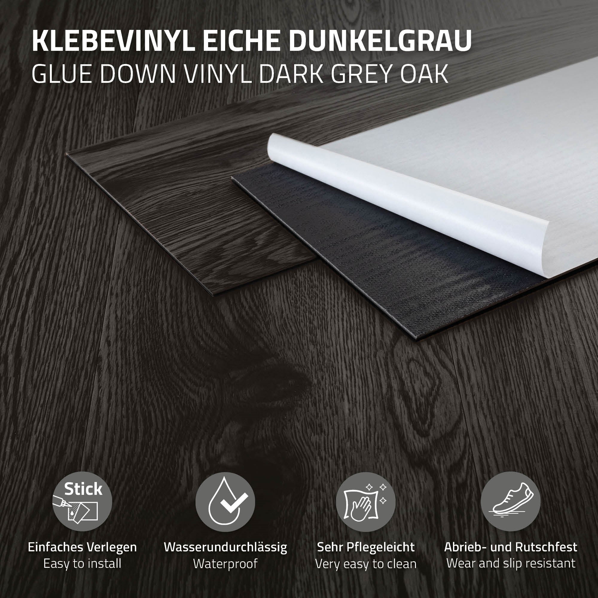 ECD Germany ML-Design sol vinyle chêne gris foncé 2 mm
