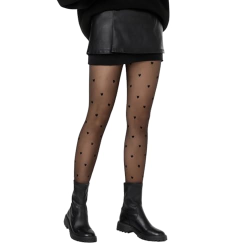 Shop-Story Lifestyle Collants Thermiques Coeurs Noir 34-40 Polaire