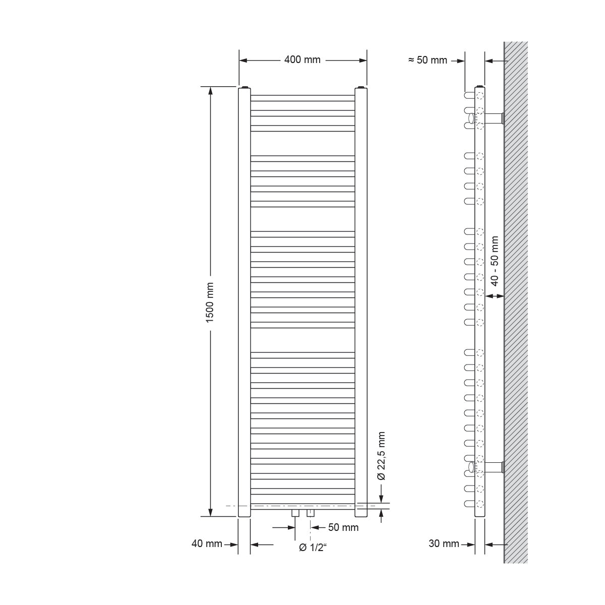 ECD Germany Heizungen sèche-serviettes blanc 400x1500 mm galbé