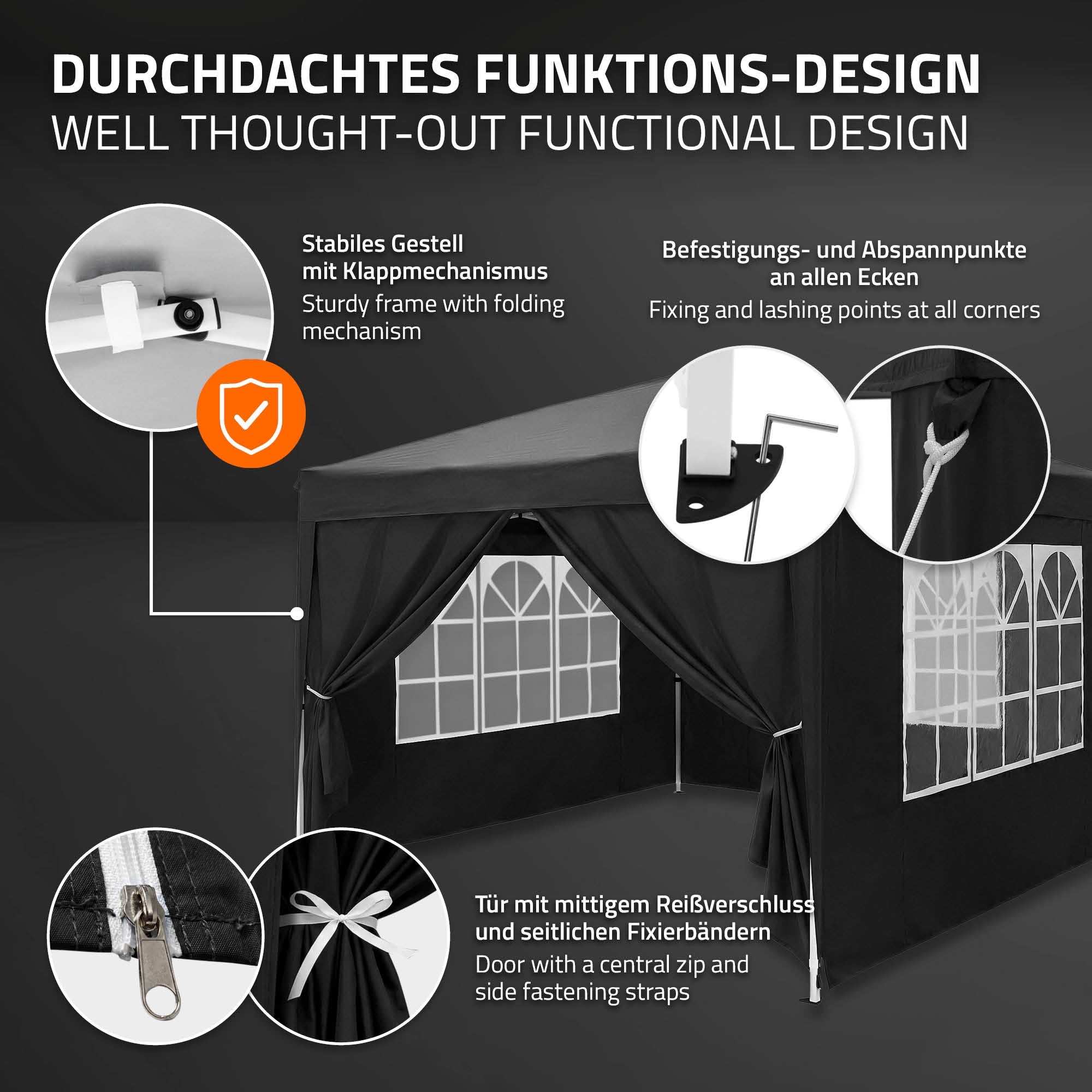 ECD Germany Garten tonnelle pliante 3x3 m noire 4 parois