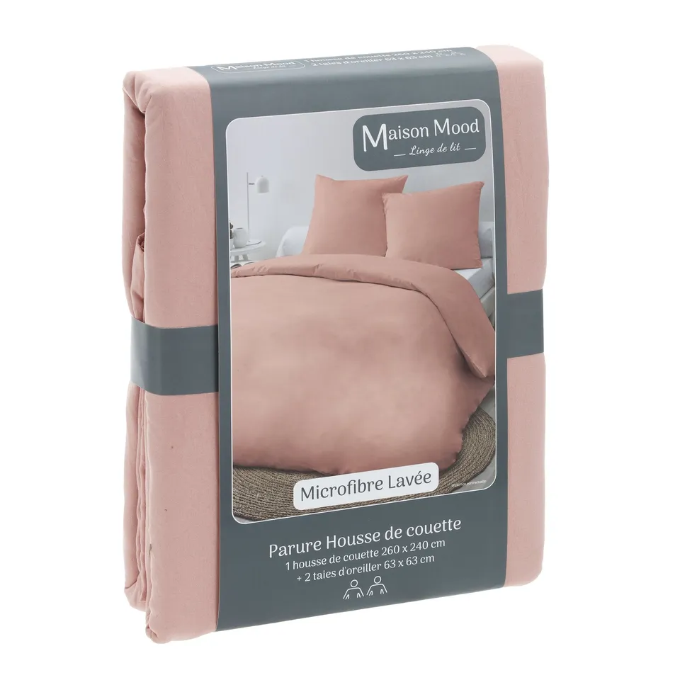 Stokomani Maison parure housse couette rose 260x240 2 taies