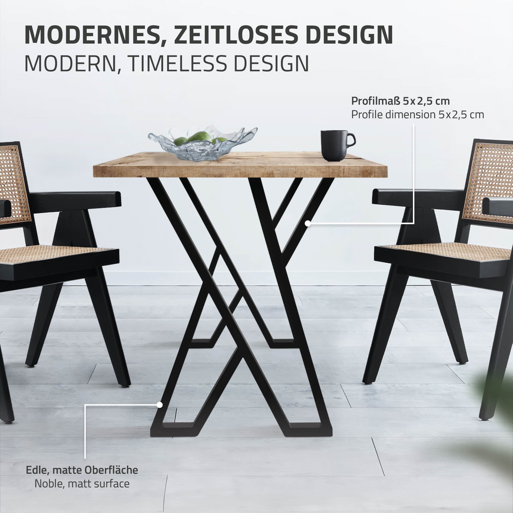 ECD Germany Möbel lot 2 pieds table X 50x71 cm noir