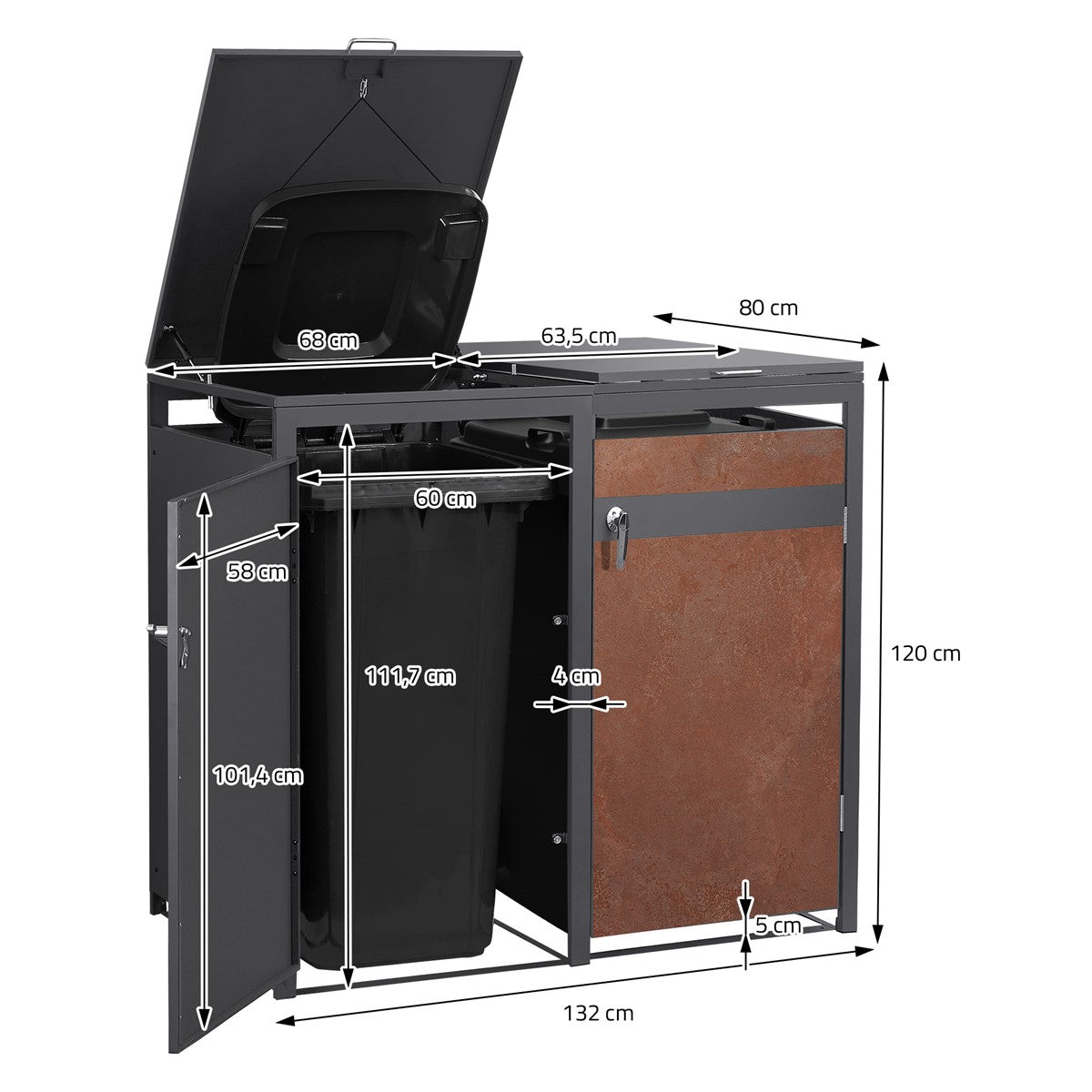 ECD Germany Garten cache-poubelles 2x240L rouille acier