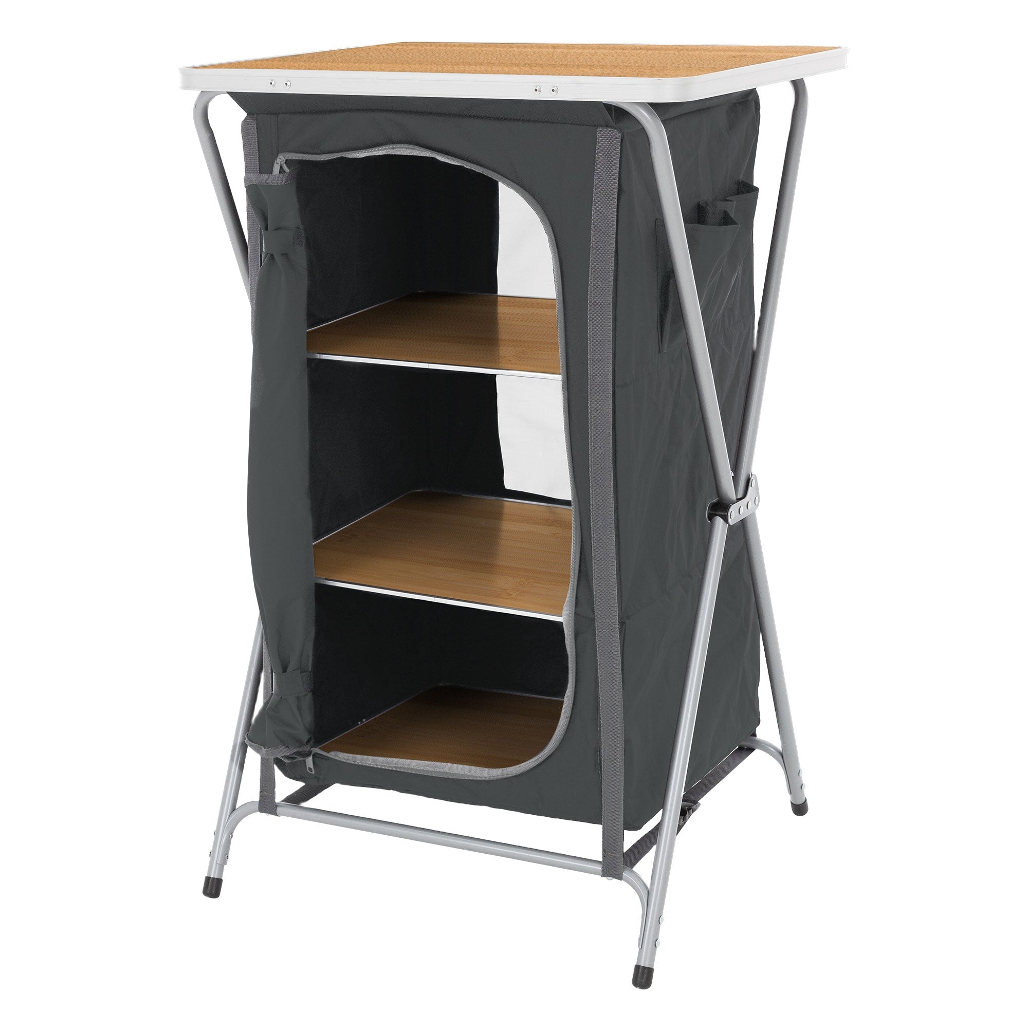 ECD Germany Sport Armoire camping pliante Gris/Bois 60x64x45 cm
