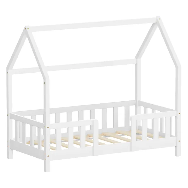 ECD Germany Kinder lit cabane 70x140 blanc avec toit