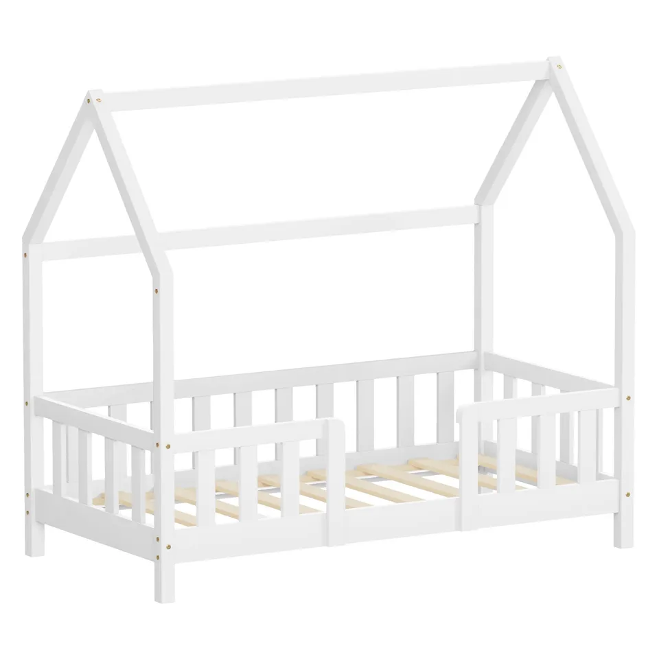ECD Germany Kinder lit cabane 70x140 blanc avec toit