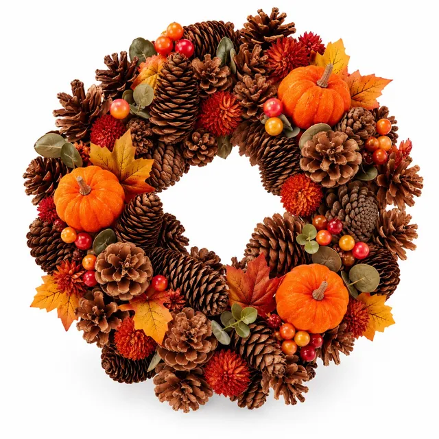 Stokomani Maison couronne automne polymère 33 cm