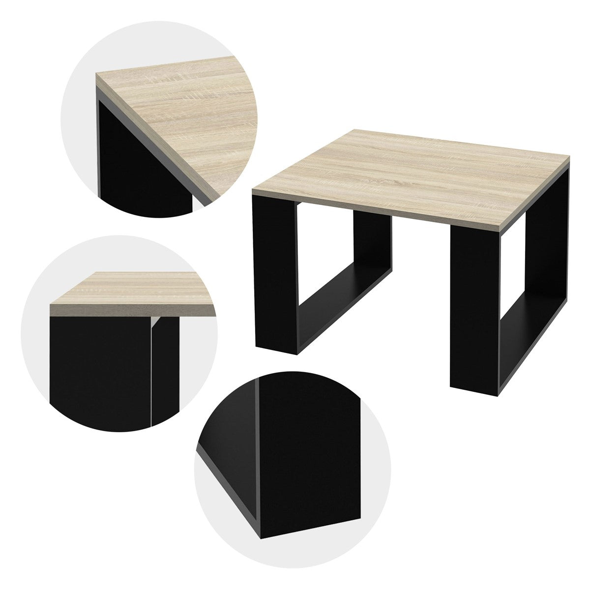 ML-Design table basse carrée noir chêne 65x65x40 cm