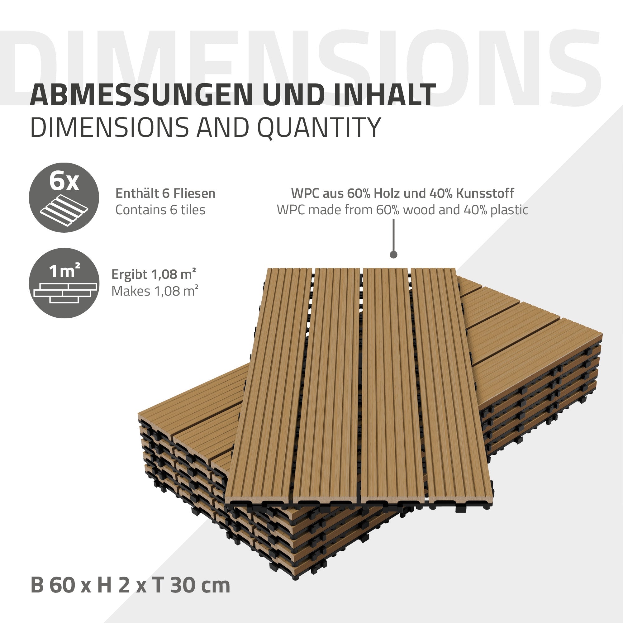 ECD Germany dalle terrasse WPC teck 60x30 cm lot 2 m²