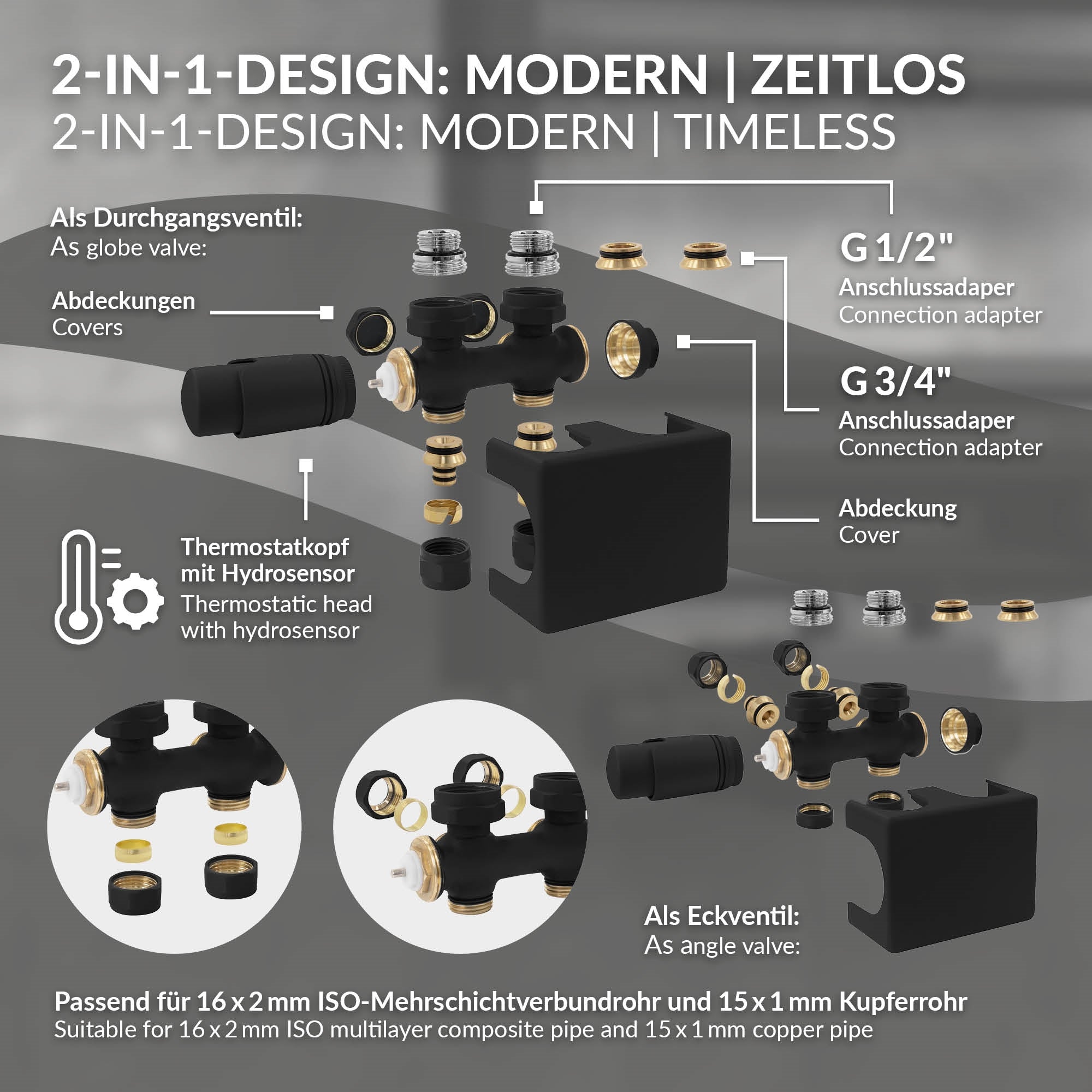 ECD Germany Heizungen kit vanne multiblock noir universel