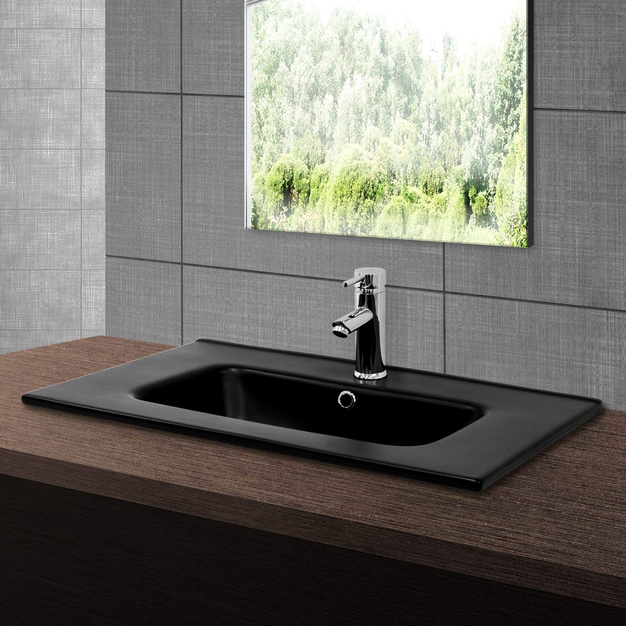 ECD Germany ML-Design vasque céramique noire 71 cm avec bonde