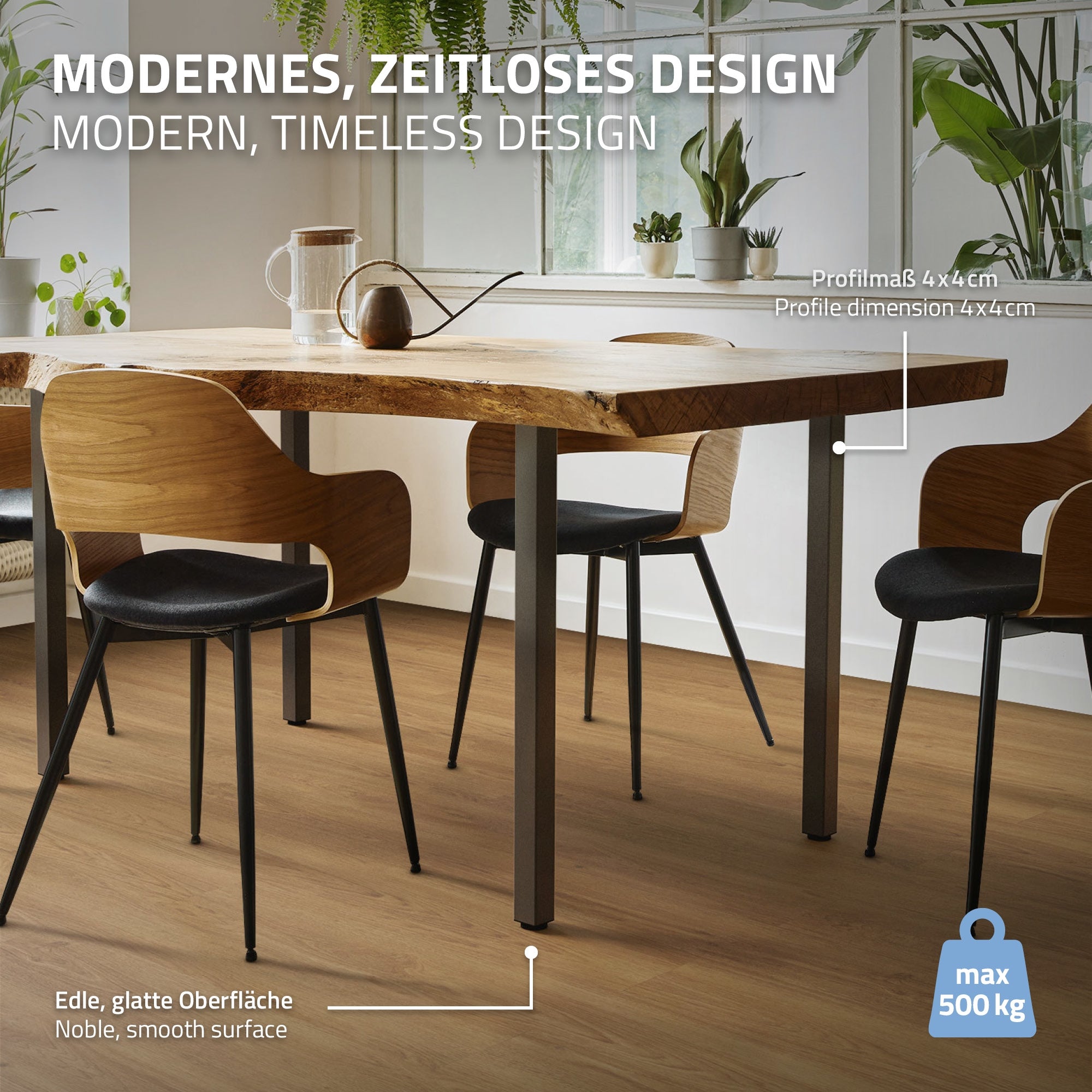 Pieds table acier I-Design 72 cm noir industriel lot 4