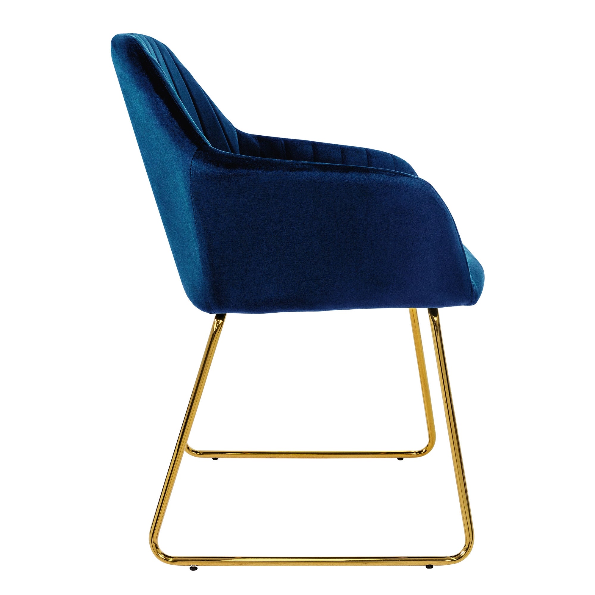 ECD Germany Chaise salle à manger velours bleu pieds dorés 6 pièces
