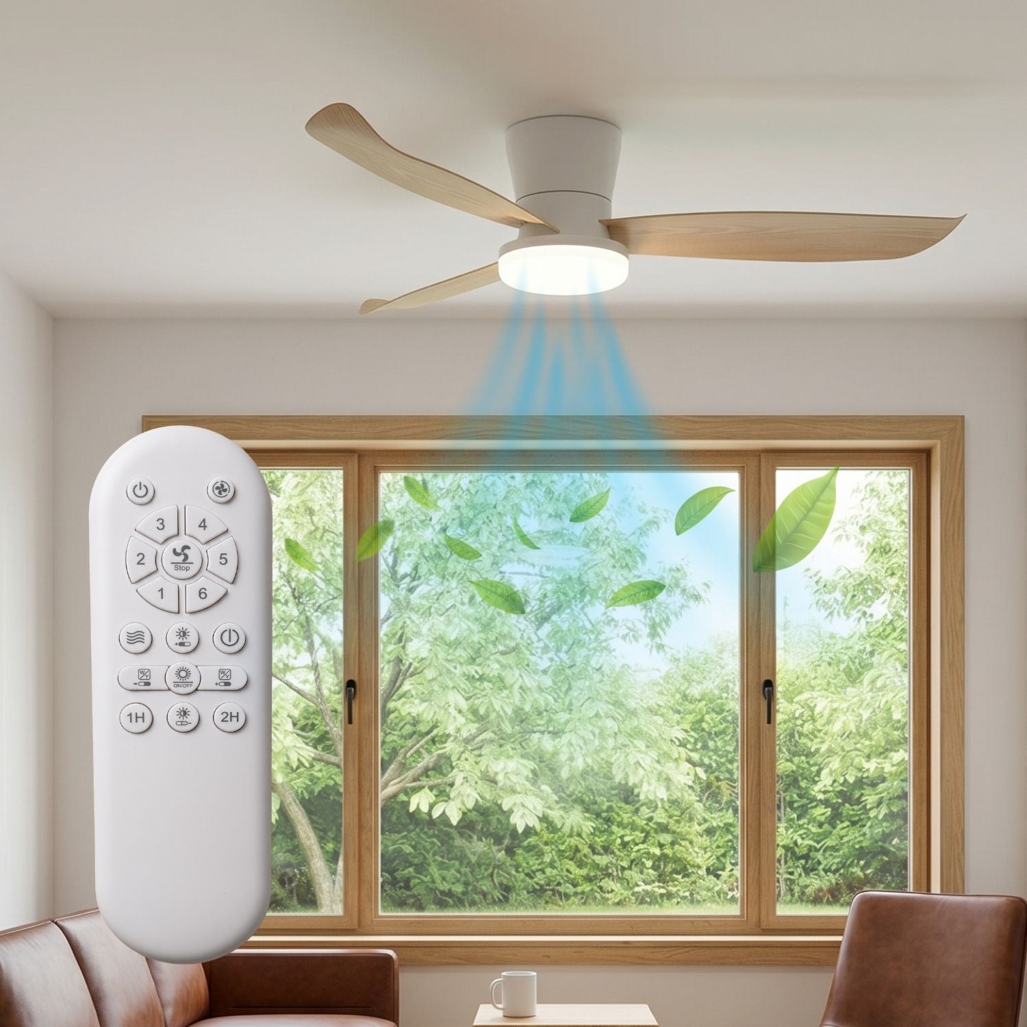 Boreal ventilateur plafond 107cm LED 2100lm blanc bois télécommande