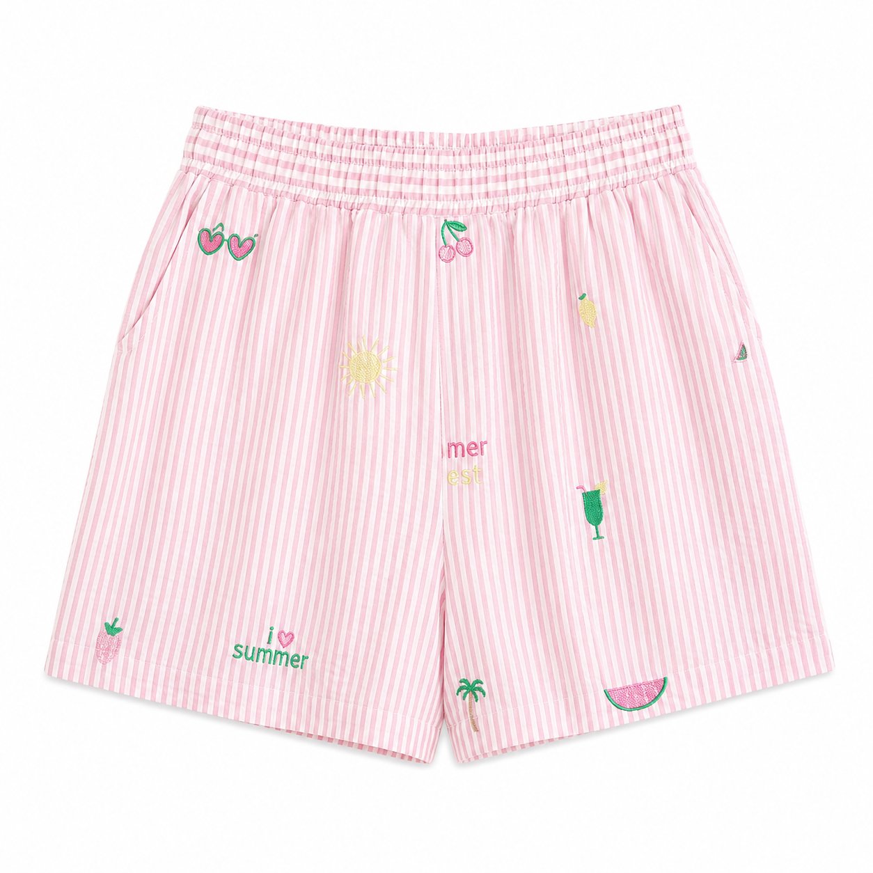 Stokomani Mode Short Brodé Rose Femme 38 Coton